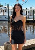 Picture of: Strapless Lace Corset Ruched Mini Dress in Black, Style: 33239, Detail Picture 3