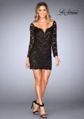 Picture of: Long Sleeve Lace Dress with Deep V Neckline in Black, Style: 25038, Detail Picture 4
