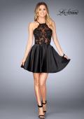 Picture of: Sheer Illusion Dress with Scattered Lace and Short Skirt in Black, Style: 25202, Detail Picture 4