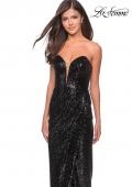Picture of: Strapless Sequin Homecoming Dress with Tapered Skirt in Black, Style: 28180, Detail Picture 4
