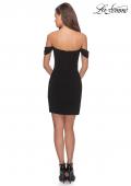 Picture of: Short Dress with Scalloped Off The Shoulder Sleeves in Black, Style: 28193, Detail Picture 4