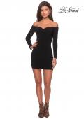Picture of: Off The Shoulder Long Sleeve Dress with Lace Up Back in Black, Style: 28212, Detail Picture 4