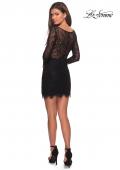 Picture of: Lace Dress with Sheer Sleeves and Scalloped Hem in Black, Style: 28233, Detail Picture 4