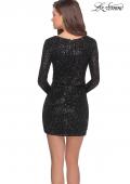 Picture of: Long Sleeve Sequin Dress with Faux Wrap Skirt in Black, Style: 28316, Detail Picture 4