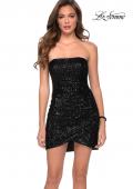 Picture of: Short Strapless Sequin Homecoming Dress with Ruching in Black, Style: 29410, Detail Picture 4