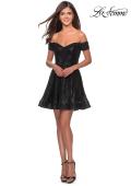 Picture of: Sequin Off The Shoulder Short Homecoming Dress in Black, Style: 28155, Detail Picture 5