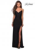 Picture of: Long Homecoming Dress with Slit and Criss Cross Back in Black, Style: 28206, Detail Picture 5