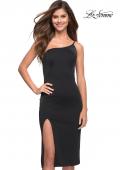 Picture of: Chic One Shoulder Midi Dress with High Slit in Black, Style 30919, Detail Picture 5