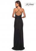 Picture of: Long Homecoming Dress with Slit and Criss Cross Back in Black, Style: 28206, Detail Picture 6