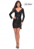 Picture of: Long Sequin Sequin Homecoming Dress with V-Neck in Black, Style: 29390, Detail Picture 6