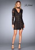 Picture of: Long Sleeve Short Lace Dress with Choker in Black, Style: 25373, Detail Picture 7