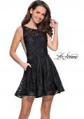 Picture of: Lace Short Dress with Rhinestones and Pockets in Black, Style: 26616, Detail Picture 7