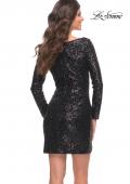 Picture of: Long Sequin Sequin Homecoming Dress with V-Neck in Black, Style: 29390, Detail Picture 7