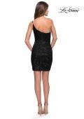Picture of: Fitted One Shoulder Mini Dress with Slit in Black, Style 30933, Detail Picture 7