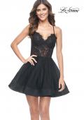 Picture of: Short Dress with Flared Skirt and Sheer Lace Bodice in Black, Style: 31769, Detail Picture 7