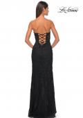 Picture of: Neon Rhinestone Fishnet Fitted Dress with Corset Top in Black, Style: 32437, Detail Picture 10
