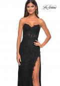 Picture of: Neon Rhinestone Fishnet Fitted Dress with Corset Top in Black, Style: 32437, Detail Picture 2