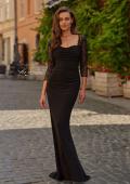 Picture of: Ruched Gown with Lace Illusion Sleeves and Sweetheart Neckline in Black, Style: 33147, Main Picture