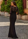 Picture of: Ruched Gown with Lace Illusion Sleeves and Sweetheart Neckline in Black, Style: 33147, Back Picture
