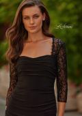 Picture of: Ruched Gown with Lace Illusion Sleeves and Sweetheart Neckline in Black, Style: 33147, Detail Picture 1
