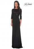 Picture of: Floor Length Dress with Sequin Bodice and Ruching in Black, Style: 24858, Main Picture