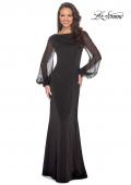 Picture of: Long Black Gown with Sheer Long Sleeves and Beading in Black, Style: 25045, Main Picture