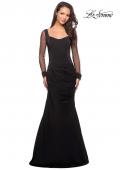 Picture of: Long Jersey Gown with Sheer Long Sleeves and Ruching in Black, Style: 25064, Main Picture