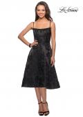 Picture of: Tea Length Lace Dress with Spaghetti Straps in Black, Style: 27748, Main Picture