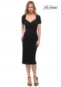 Picture of: Ruched Jersey Below the Knee Dress with Short Sleeves in Black, Main Picture