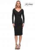 Picture of: Long Sleeve Below the Knee Dress with V Neckline in Black, Main Picture