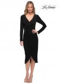Picture of: Long Sleeve Knee Length Dress with Wrap Style Skirt in Black, Main Picture