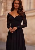 Picture of: Chic Off the Shoulder Net Jersey Gown with Long Sleeves in Black, Style: 32722, Main Picture