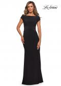 Picture of: Floor Length Jersey Evening Gown with Cap Sleeves in Black,Style: 28026, Detail Picture 8