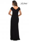Picture of: Floor Length Jersey Evening Gown with Cap Sleeves in Black, Style: 28026, Detail Picture 9