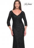 Picture of: Fitted Beaded Lace Evening Gown with Ruching in Black, Style: 31721, Detail Picture 11
