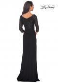 Picture of: Floor Length Dress with Sequin Bodice and Ruching in Black, Style: 24858, Back Picture