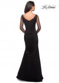 Picture of: Long Jersey Gown with Sheer Long Sleeves and Ruching in Black, Style: 25064, Back Picture