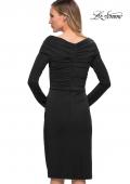 Picture of: Long Sleeve Below the Knee Dress with V Neckline in Black, Back Picture