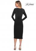 Picture of: Long Sleeve Knee Length Dress with Wrap Style Skirt in Black, Back Picture