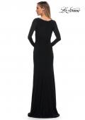 Picture of: Long Sleeve Jersey Evening Dress with Ruching in Black, Back Picture