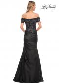 Picture of: Satin Mermaid Gown with Sequin Beaded Top in Black, Style: 30404, Back Picture