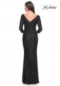 Picture of: Evening Dress in Unique Sequin Fabric with Sleeves in Black, Style: 31681, Back Picture
