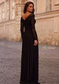 Picture of: Chic Off the Shoulder Net Jersey Gown with Long Sleeves in Black, Style: 32722, Back Picture