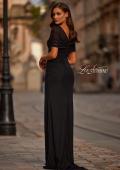 Picture of: Ruched Black Evening Dress with Illusion Lace Neckline in Black, Style: 33120, Back Picture