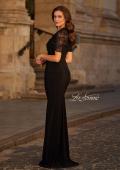 Picture of: Chic Black Evening Dress with Ruching and Lace Sleeve in Black, Style: 33133, Back Picture