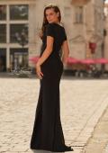 Picture of: Short Sleeve Jersey Gown with Sweetheart Neckline and Ruching in Black, Style: 33146, Back Picture