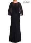 Picture of: Jersey Gown with Sheer Beaded Cape Overlay in Black, Style: 33718, Back Picture