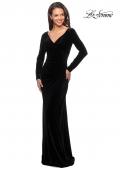 Picture of: Elegant Long Sleeve Velvet Dress with Ruching in Black, Style: 25207, Detail Picture 1