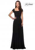 Picture of: Short Sleeve Long Gown with Beaded Bodice in Black, Style: 26512, Detail Picture 1