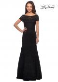 Picture of: Floor Length Lace Gown with Short Sleeves in Black, Style: 26875, Detail Picture 1